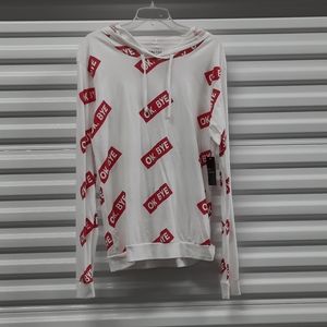 On Fire Womens Hooded Shirt Plus Size 1X White Pullover